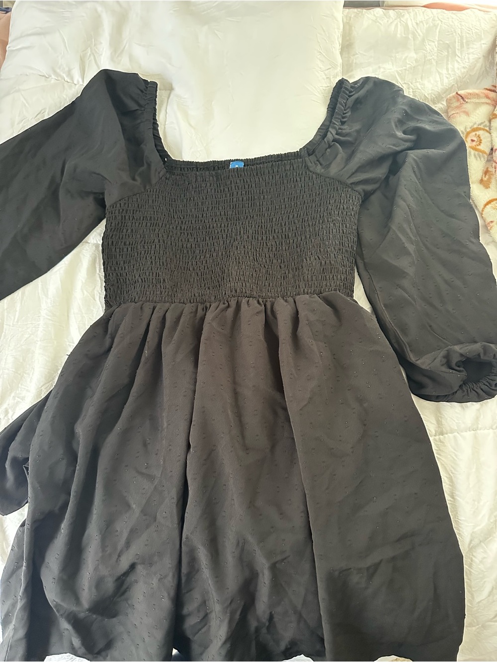 Old Navy Black Smocked Puff-Sleeve Mini Dress